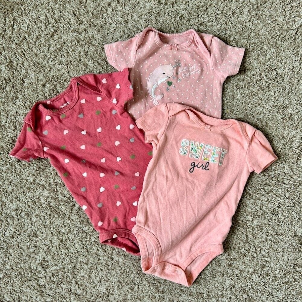 Carters Baby Girls 3 Pack‎ Bodysuits I 9M I Pink Narwhal Heart Sweet Girl